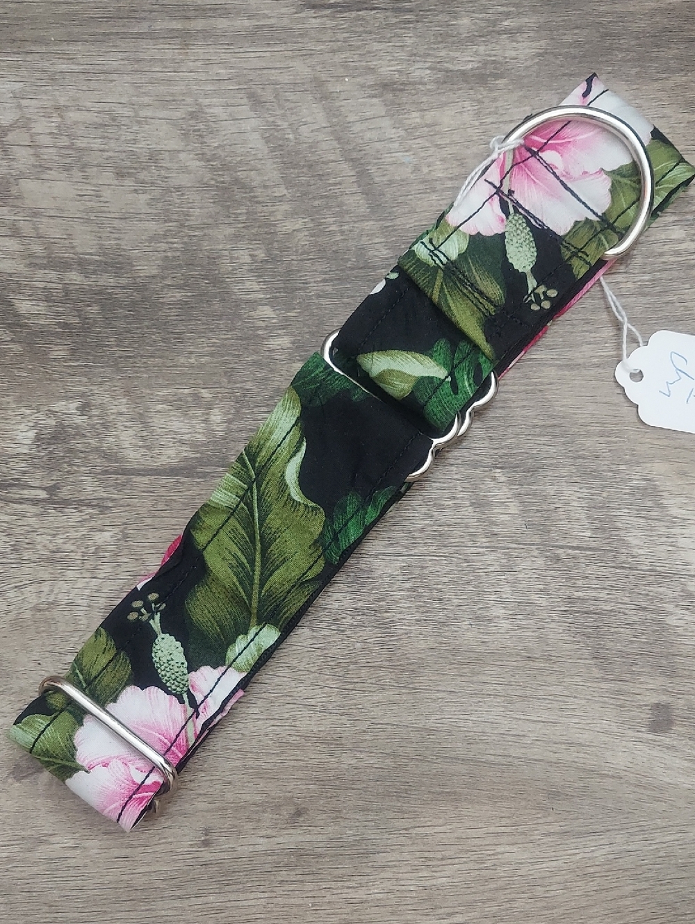 Custom Martingale Dog Collar Tropical Black Pink Hibiscus Sighthound 1.5" Wide